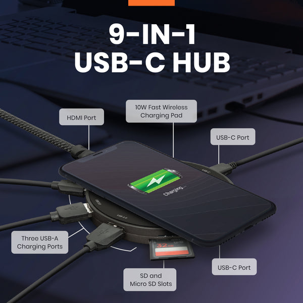 9 in 1 USB C Hub with Wireless Charging