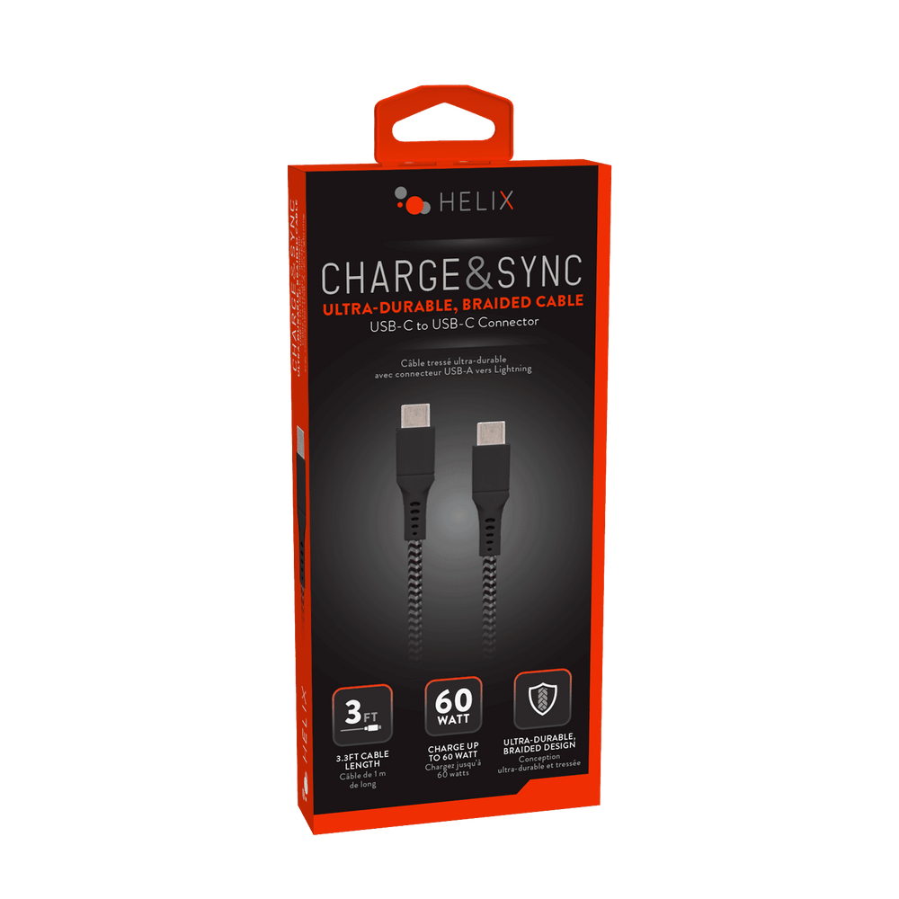 USB C to USB C Braided Cable - Black - 3FT