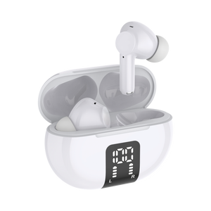 True Wireless White Earbuds with LCD Case