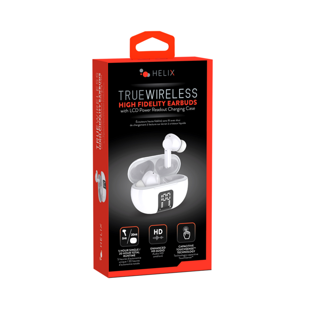 True Wireless White Earbuds with LCD Case