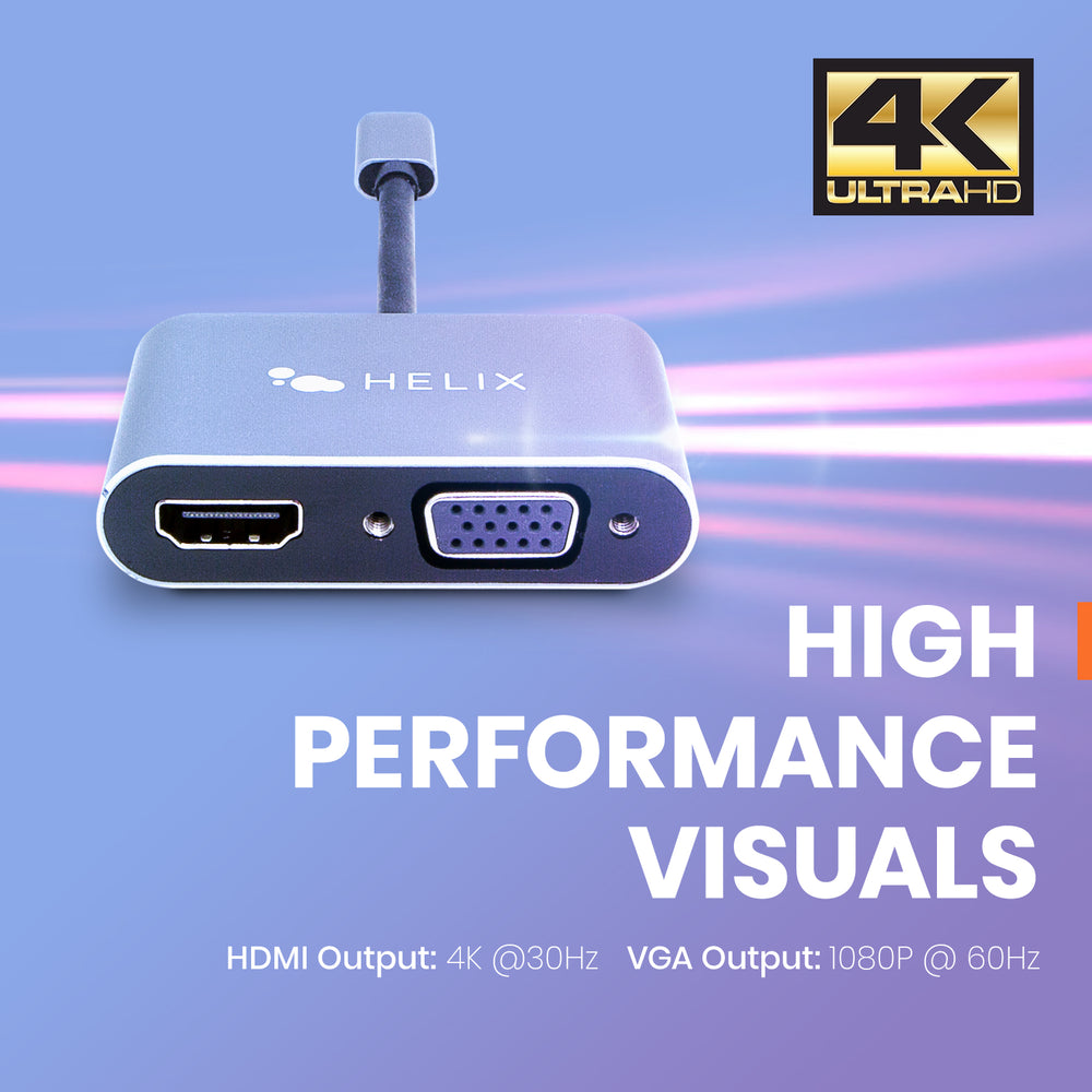 Kurv sur Sow USB-C to HDMI and VGA Adapter – Helix