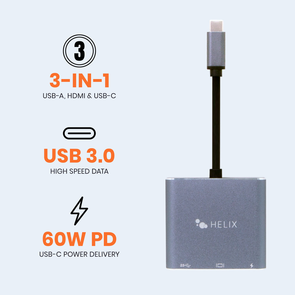 3-in-1 USB-C Adapter with USB-A, HDMI and USB-C Ports