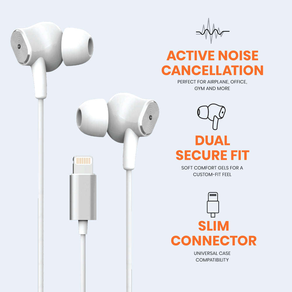 White Helix Active Noise Cancelling Lightning Earbuds