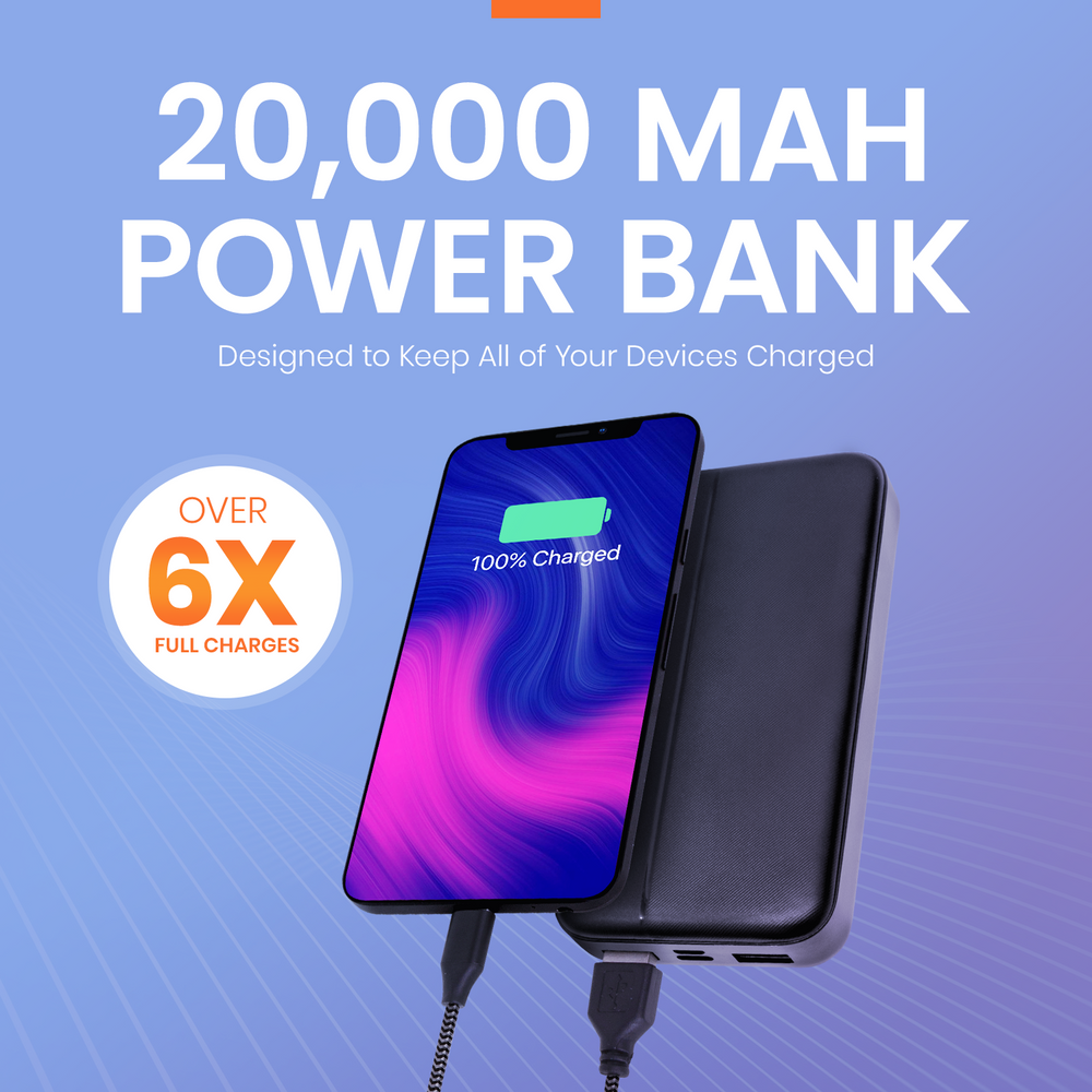 20,000 mAh Power Bank with USB-C and USB-A Ports